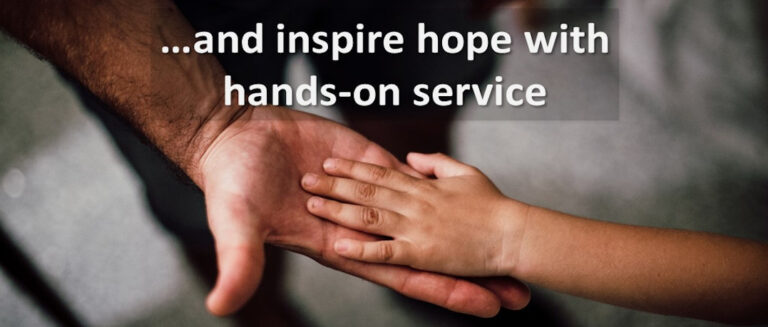 photo of hands with text: Mila Vox supports children's charities with hands-on service projects