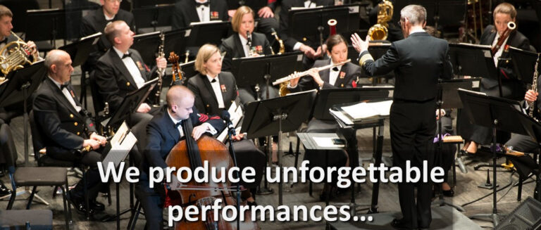 orchestra photo with text: Mila Vox produces unforgettable performances